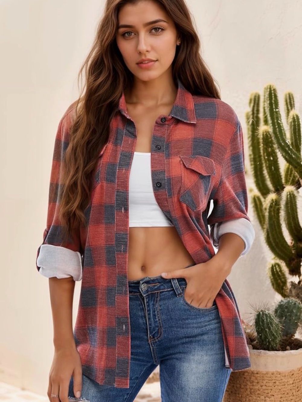 Plaid Button-Up Shirt